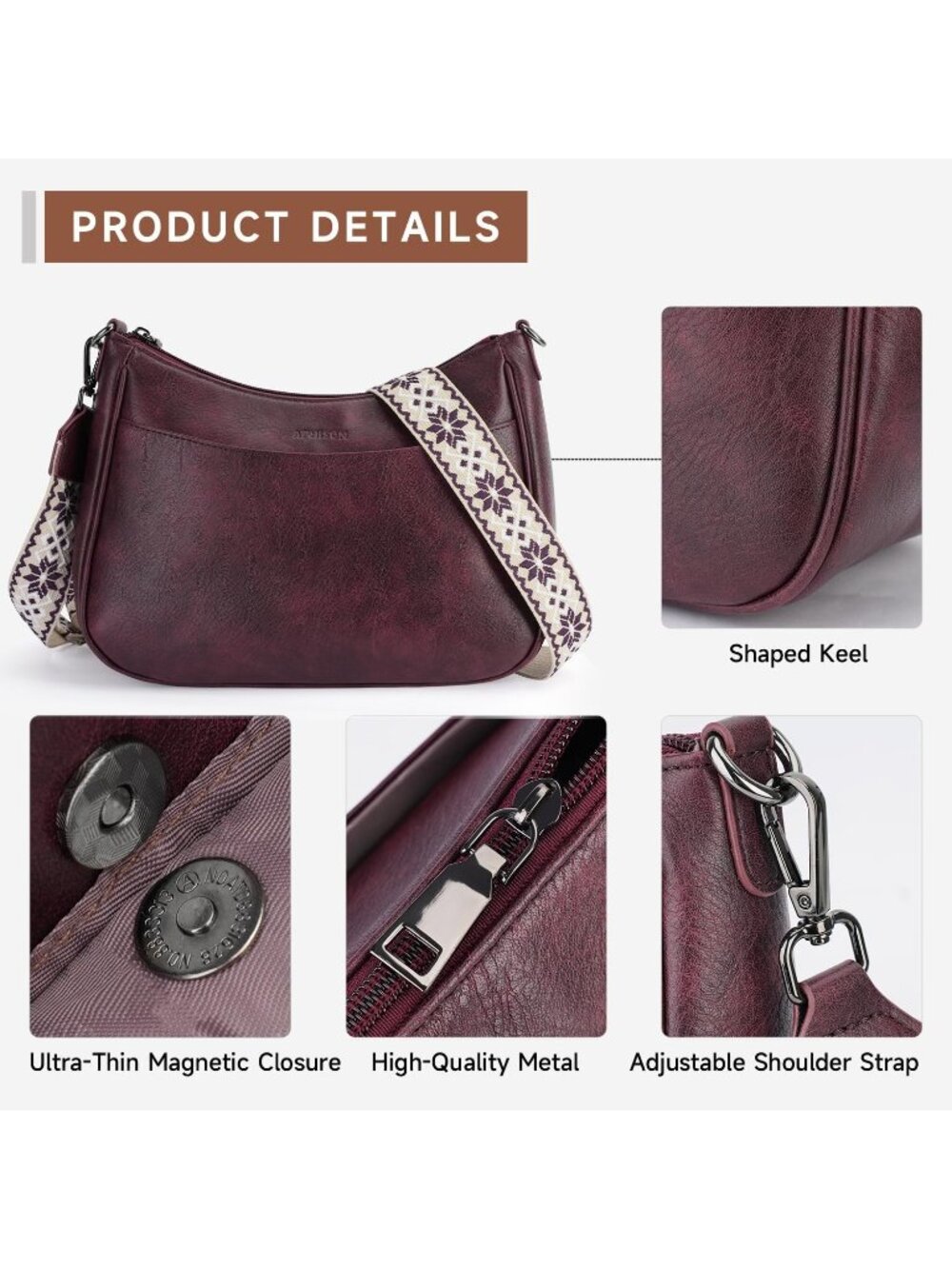 👜Women's Grape Leather Crossbody Purse Shoulder Bag Wide Strap Travel - Picture 4 of 6
